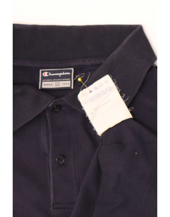 Champion Herren-Langarm-Poloshirt aus mittelblauer Marineblau-Baumwolle