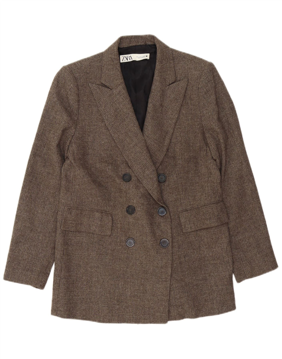 Zweireihiger Blazer für Damen von Zara, Gr. 46, Braun, Hahnentrittmuster