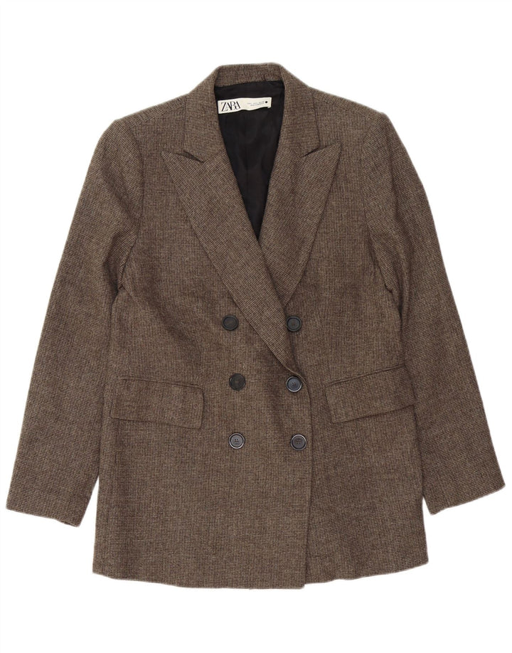 Zweireihiger Blazer für Damen von Zara, Gr. 46, Braun, Hahnentrittmuster
