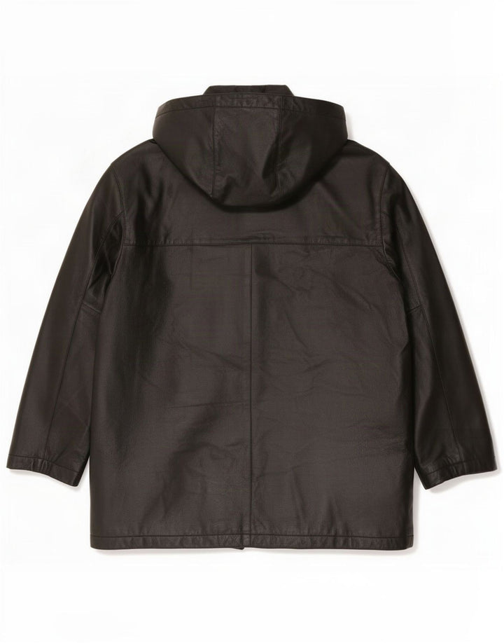Vintage Herren Lederjacke mit Kapuze IT 54 2XL Schwarz
