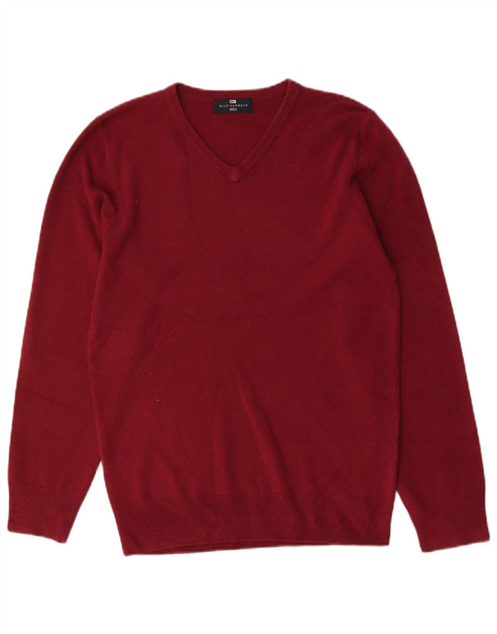 Marks & Spencer Herren Blue Harbor V-Ausschnitt Pullover Pullover Small Rot Acryl