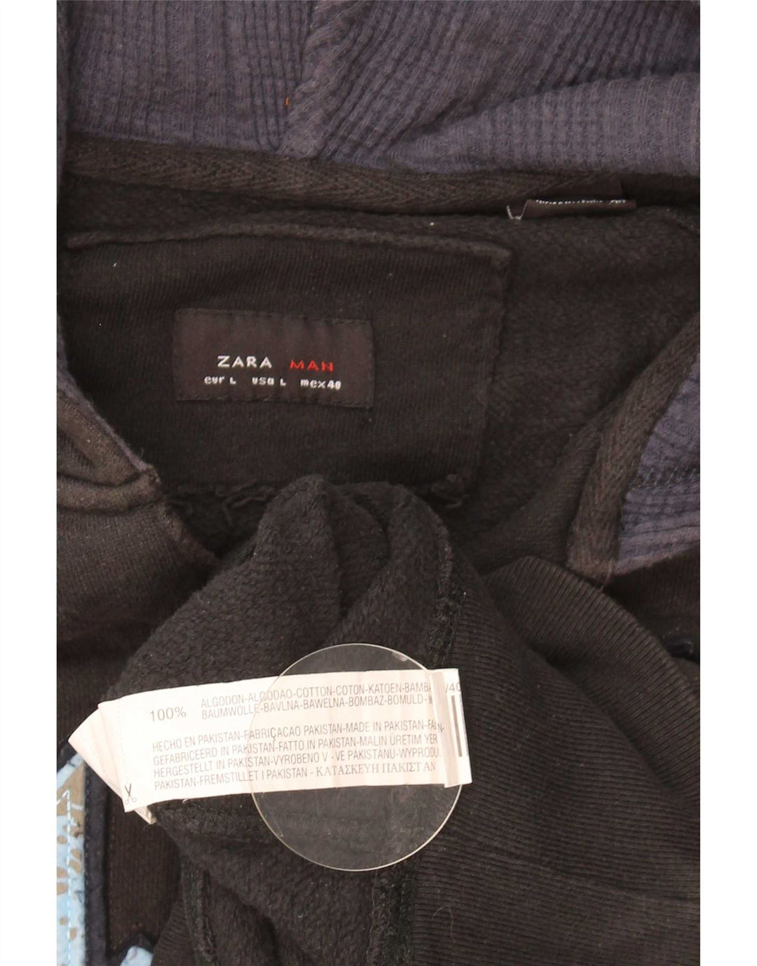 Zara Herren-Kapuzenpullover mit Grafik, groß, aus schwarzer Baumwolle