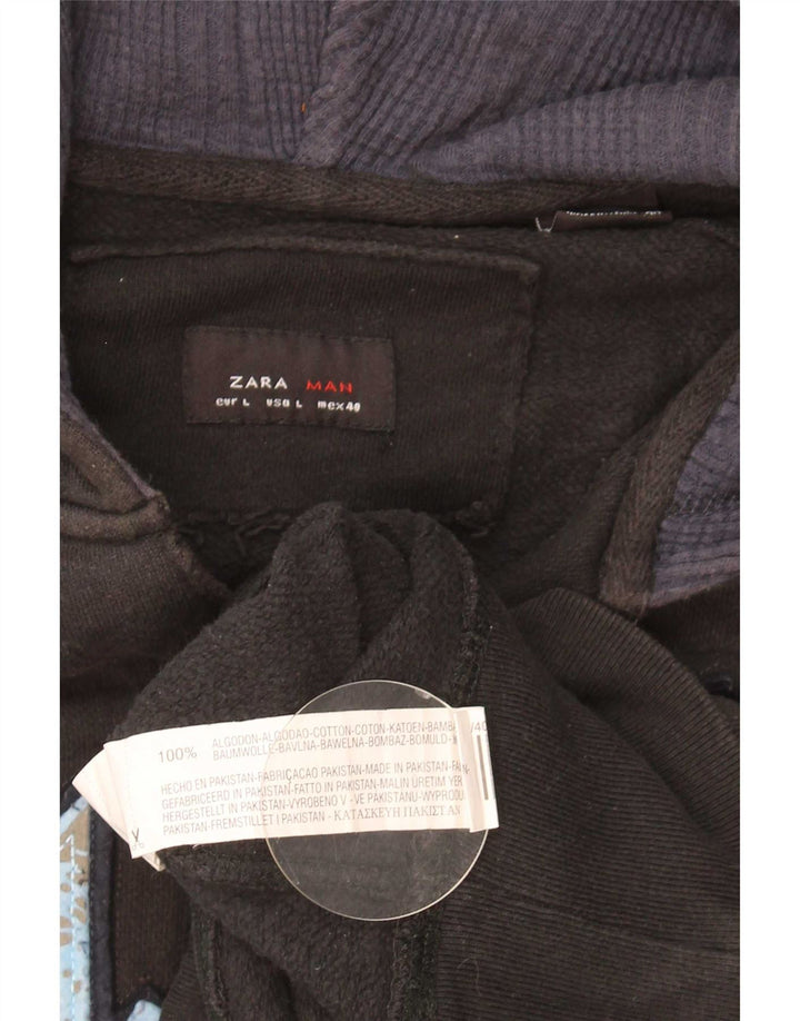 Zara Herren-Kapuzenpullover mit Grafik, groß, aus schwarzer Baumwolle