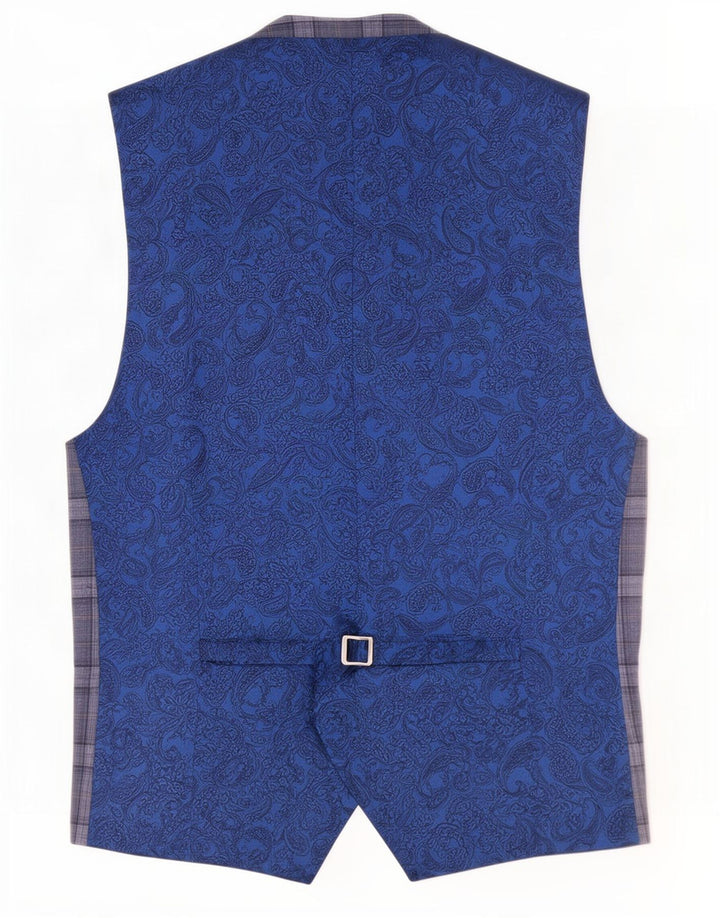Ted Baker Herrenweste EU 44 XL blau karierte Wolle