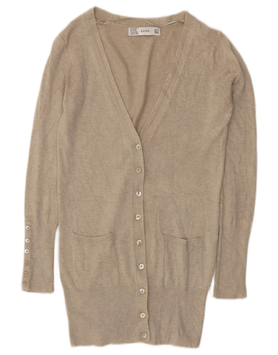 Zara Damen-Cardigan-Pullover UK 8 Small Beige Rayon