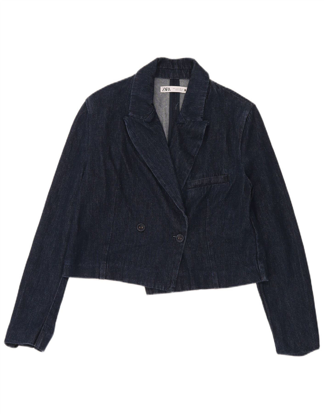 Zara Damen Crop Double Breasted Denim Blazer Jacke UK 10 Small Marineblau