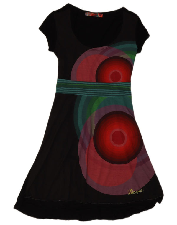 Desigual Damen Grafik-A-Linien-Kleid UK 8 Small Schwarz Geometrisch