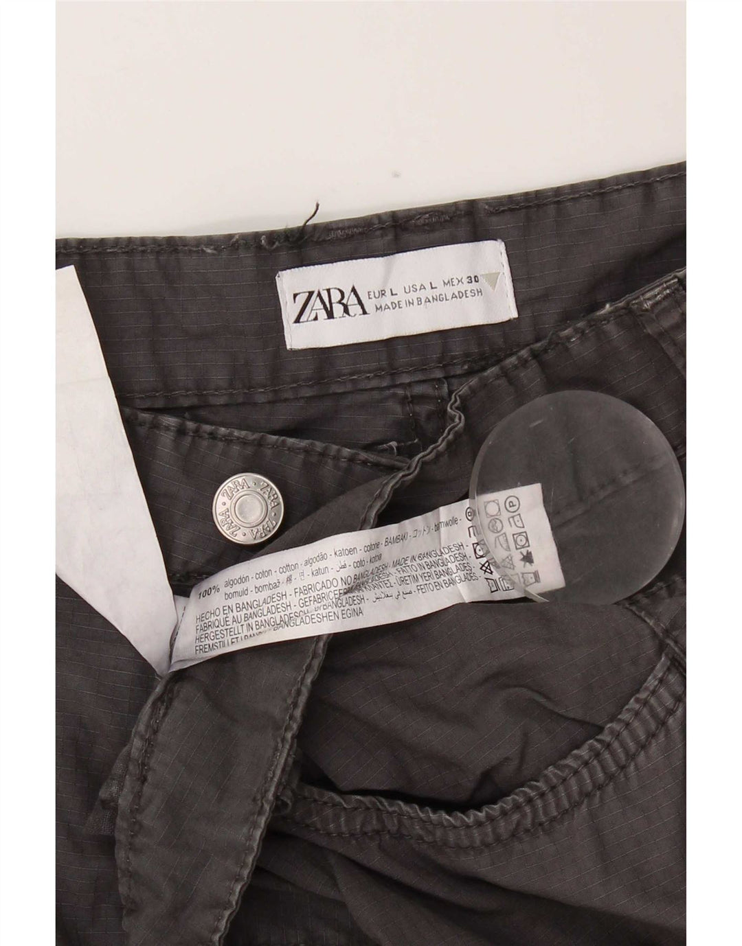 Zara Damen Mini-Cargo-Rock, Größe L, W30, Grau, Baumwolle