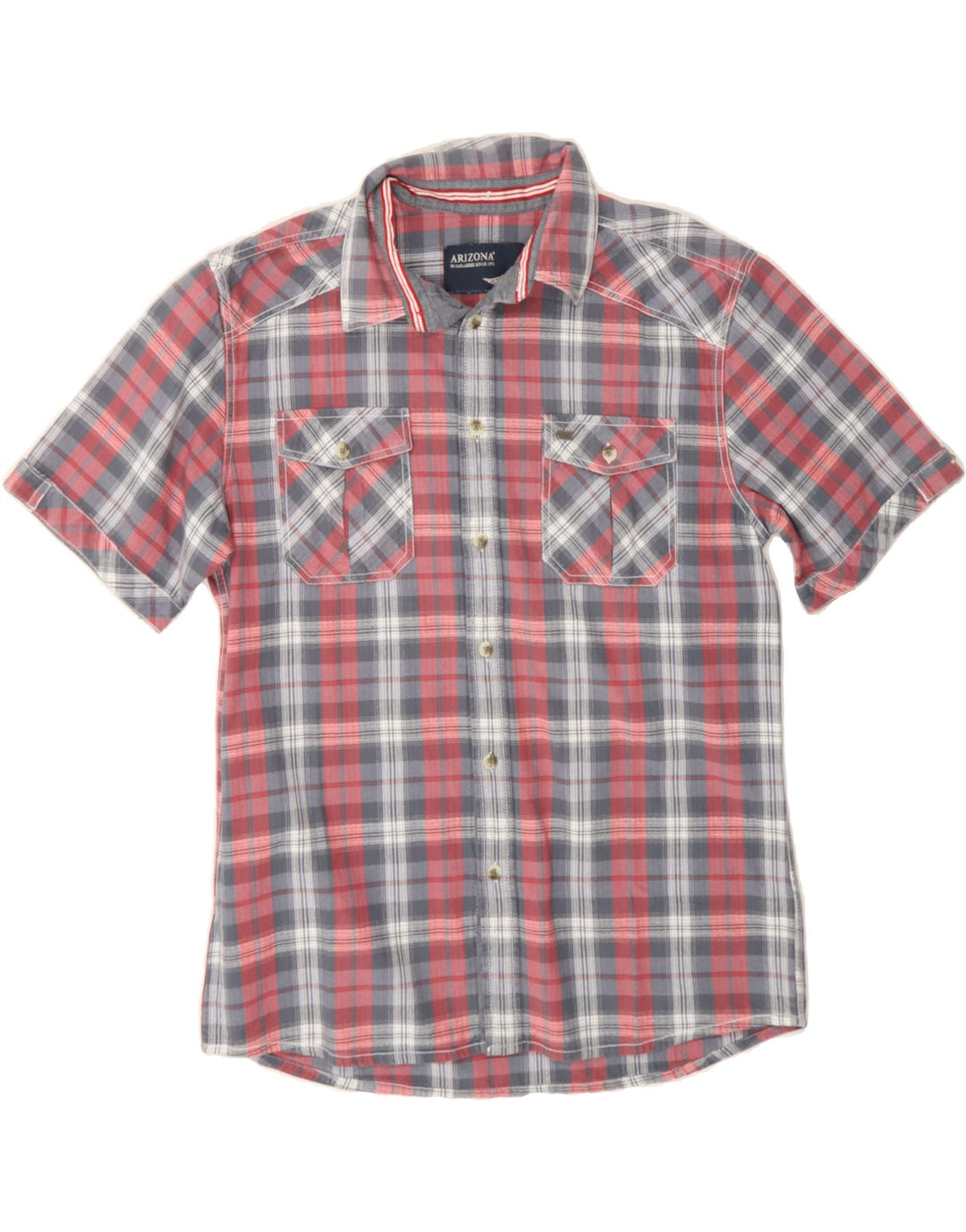 ARIZONA Mens Short Sleeve Shirt Large Pink Check Cotton Vintage Arizona and Second-Hand Arizona from Messina Hembry 