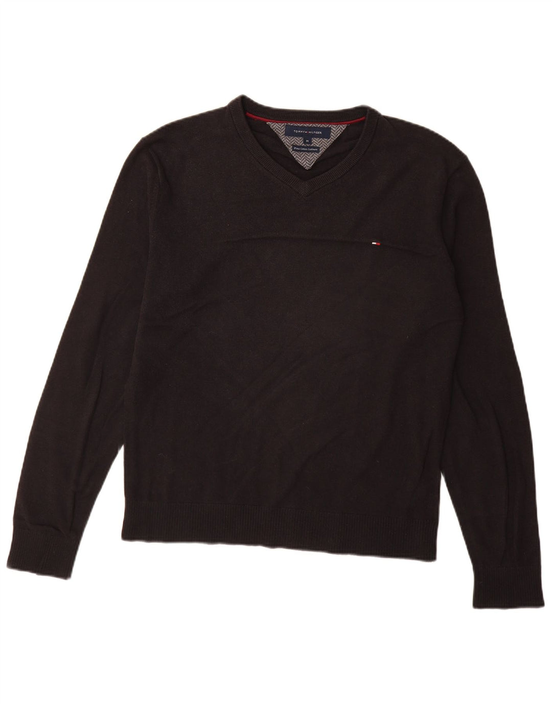 Tommy Hilfiger Herren-Pullover mit V-Ausschnitt, mittelschwarz, Baumwolle