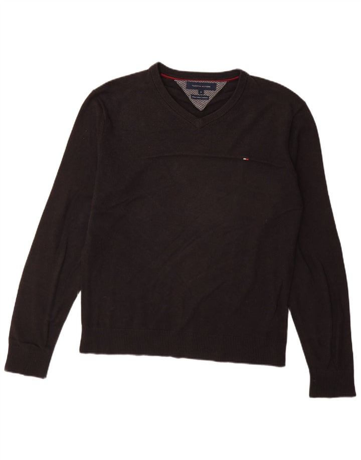 Tommy Hilfiger Herren-Pullover mit V-Ausschnitt, mittelschwarz, Baumwolle