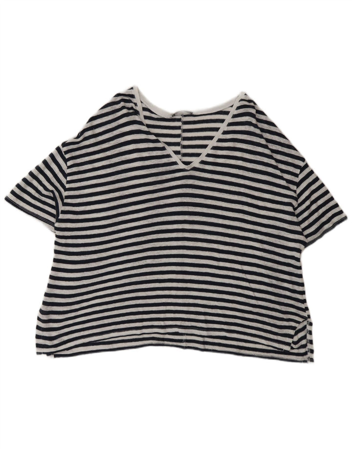 Übergroßes T-Shirt-Oberteil von Zara für Damen, Gr. 14, Mittelschwarz, Nadelstreifen