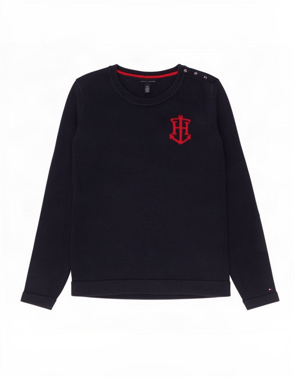 Tommy Hilfiger Womens Boat Neck Jumper Sweater UK 10 Small Navy Blue Cotton
