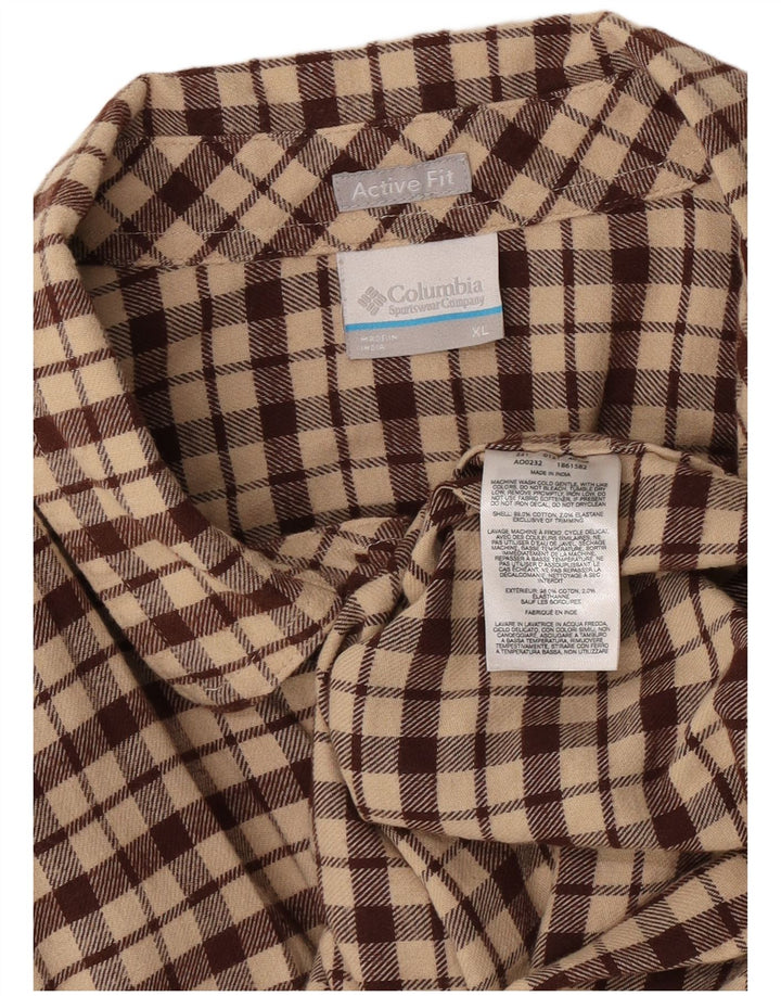 Columbia Mens Active Flannel Shirt XL Beige Karo Baumwolle