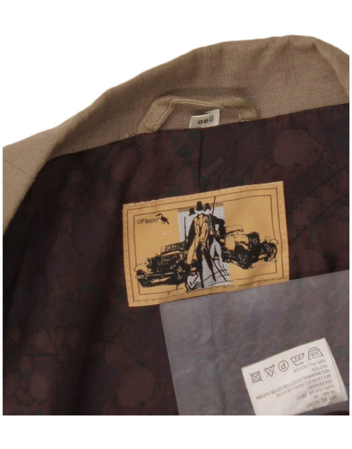 VINTAGE Herren Zweireihiger Blazer Jacke EU 56 3XL Braunes Leinen