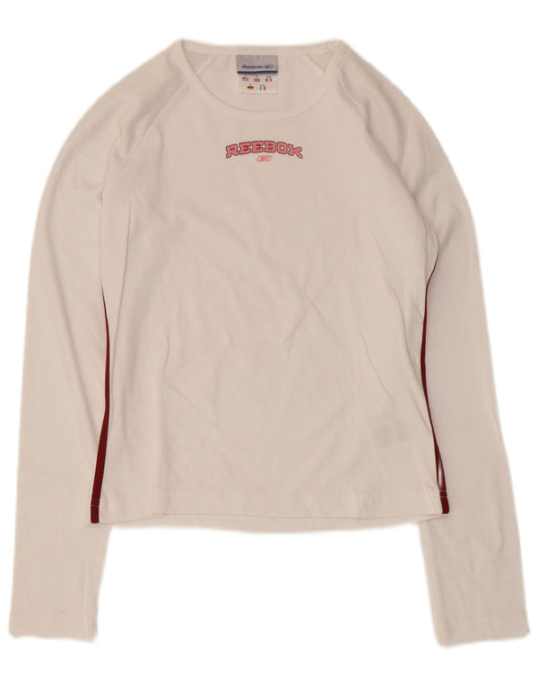 Reebok Womens Graphic Top Langarm UK 10 Small Weiße Baumwolle
