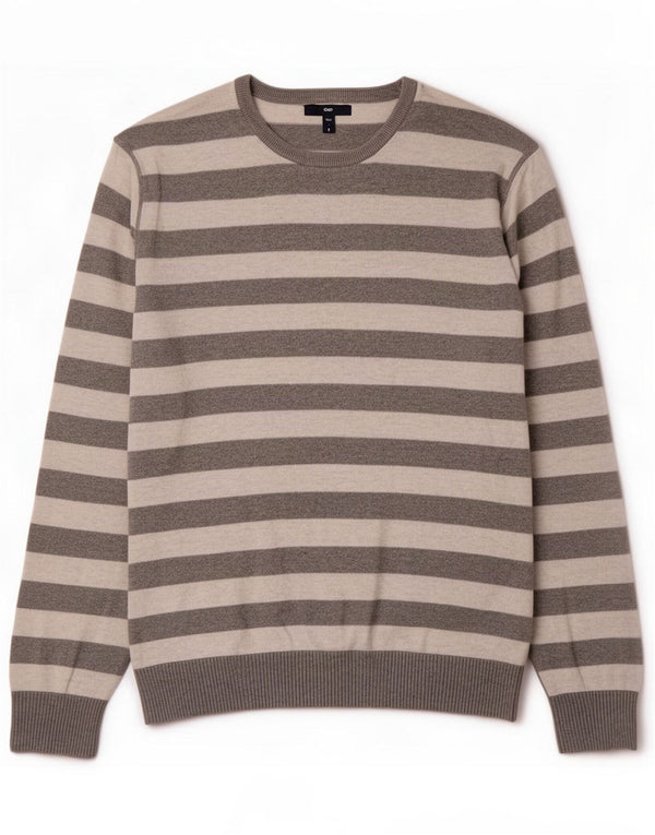 Gap Herren-Pullover mit Rundhalsausschnitt, groß, grau gestreift, Baumwolle