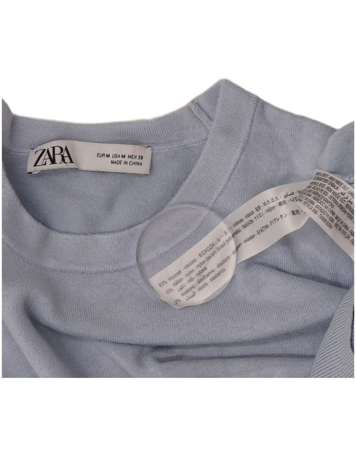 Zara Damen-Pullover mit Rundhalsausschnitt, UK 12, mittelblaue Viskose