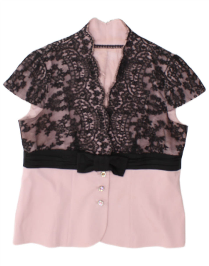 Vintage Damen Bluse Top UK 14 Mittelrosa Blumen
