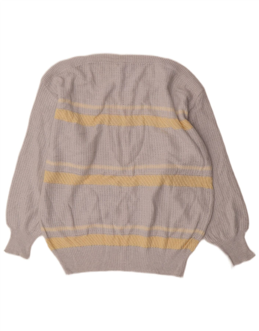 Vintage Herren-Pullover mit U-Boot-Ausschnitt, mittelgrau, gestreift, Baumwolle