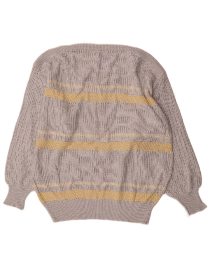 Vintage Herren-Pullover mit U-Boot-Ausschnitt, mittelgrau, gestreift, Baumwolle