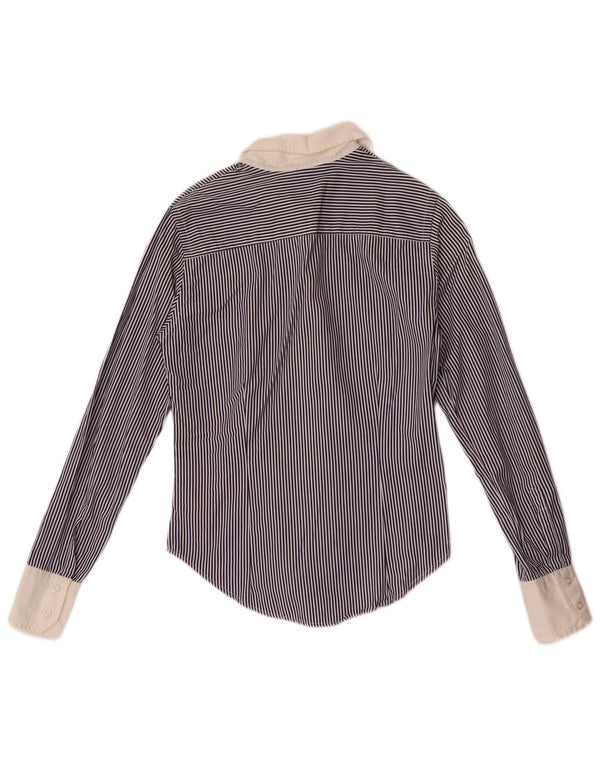 Fred Perry Damenhemd UK 10 Small Marineblaue Nadelstreifen-Baumwolle