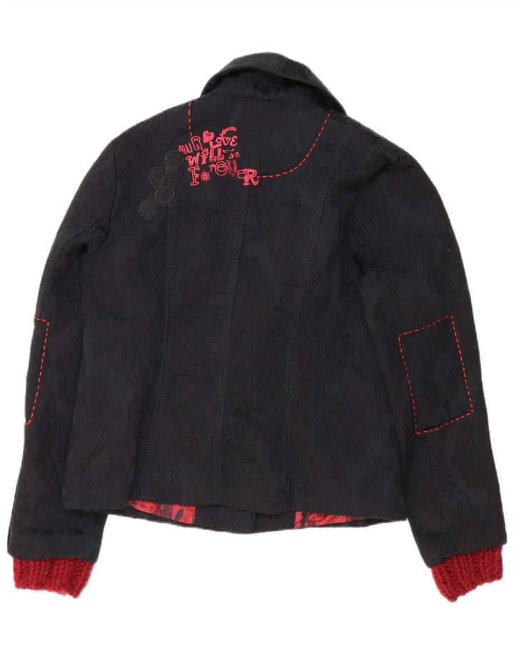 Desigual Womens Graphic 3 Button Blazer Jacke EU 46 XL Schwarz geblümt