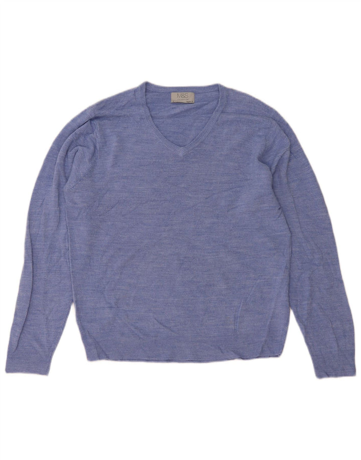 Marks & Spencer Herren-Pullover mit V-Ausschnitt, reguläre Passform, mittelblaues Acryl