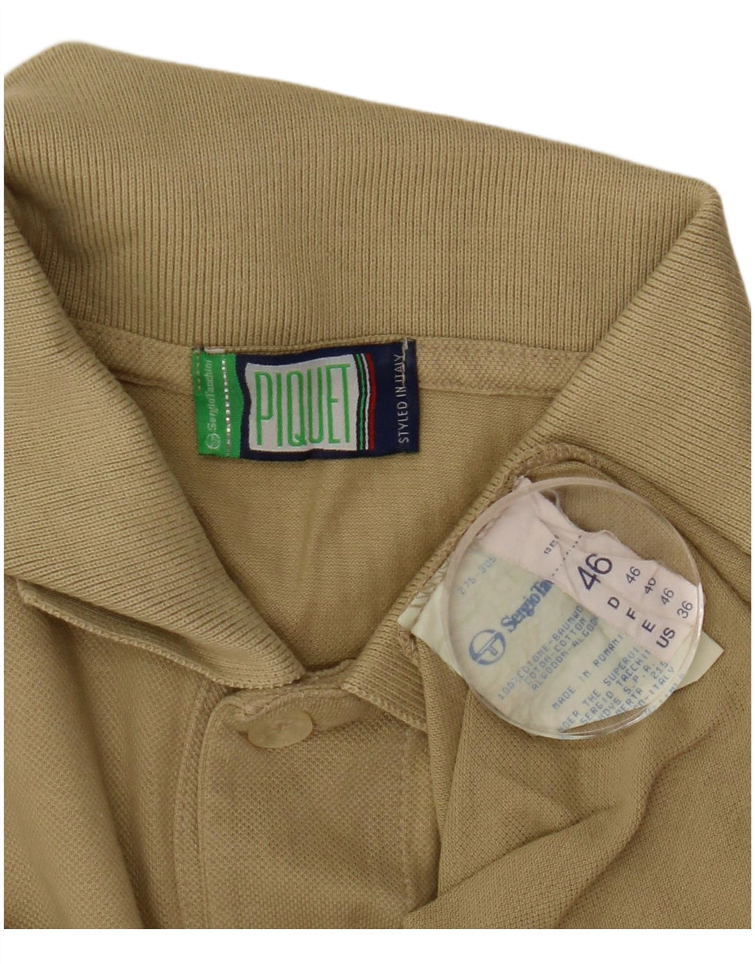 Sergio Tacchini Herren Poloshirt IT 46 Small Beige Baumwolle