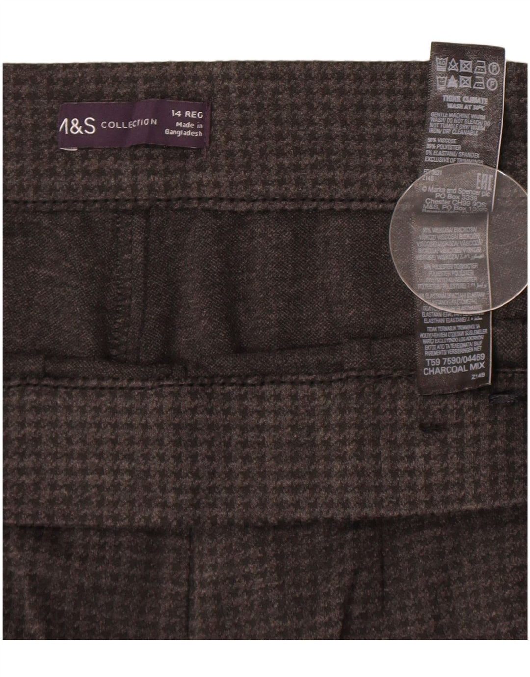 Marks & Spencer Damenhose UK 14 Large W32 L28 Grauer Hahnentritt