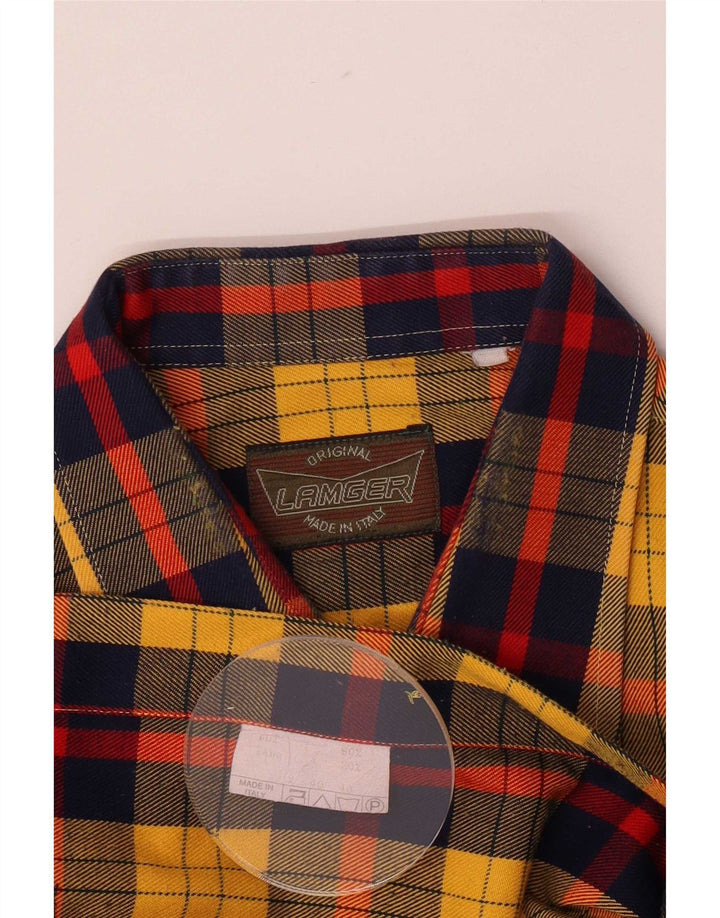 Vintage Herrenhemd Sie 40 Medium Yellow Plaid Polyester