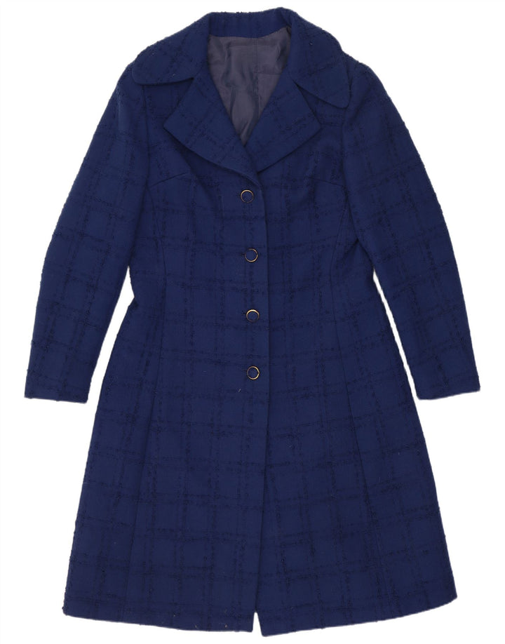 Vintage Damen Mantel UK 10 Small Navy Blue Check