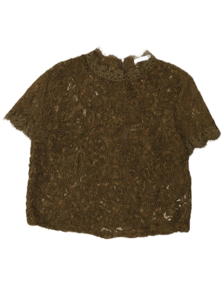 Zara Damen Trafaluc Crop Bluse Top UK 16 Large Khaki Polyester