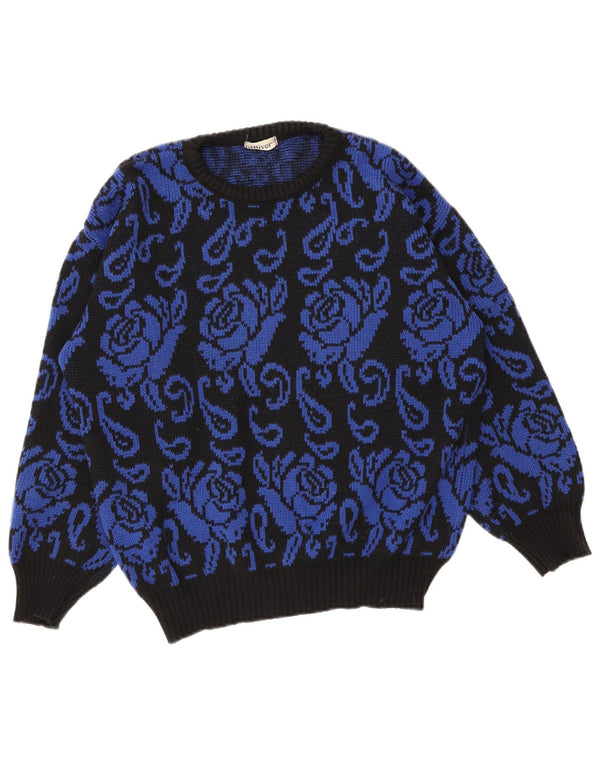 S.Oliver Damen-Pullover, übergroß, U-Boot-Ausschnitt, Gr. 10, Größe S, Schwarz, Blumenmuster