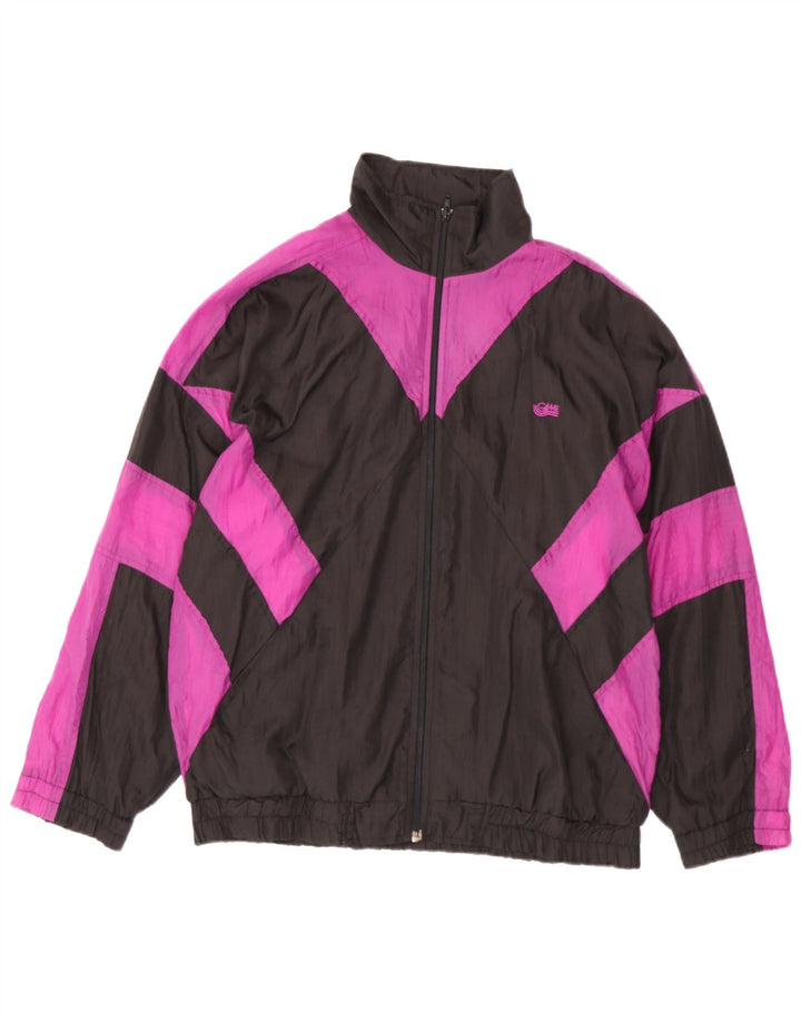 Vintage Herren-Trainingsanzug-Top-Jacke, großes schwarzes Colourblock-Nylon