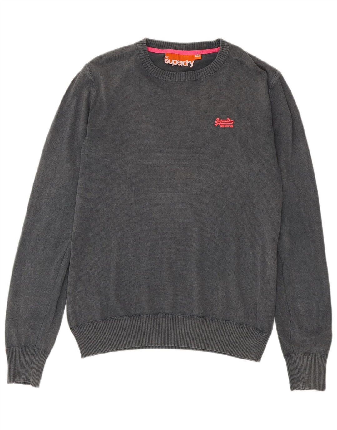 SUPERDRY Herren-Pullover mit Rundhalsausschnitt, 2XL, graue Baumwolle
