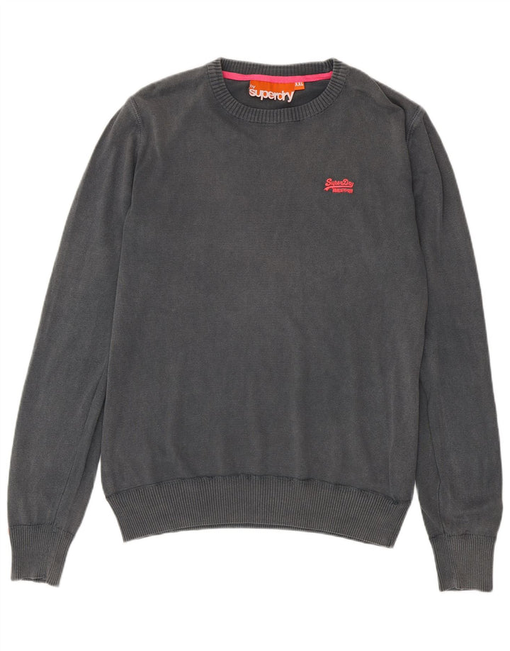SUPERDRY Herren-Pullover mit Rundhalsausschnitt, 2XL, graue Baumwolle