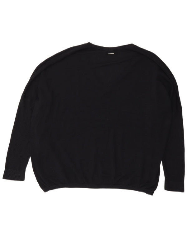 Dkny Damen-Pullover mit Grafik, übergroß, V-Ausschnitt, Gr. 14, Schwarz