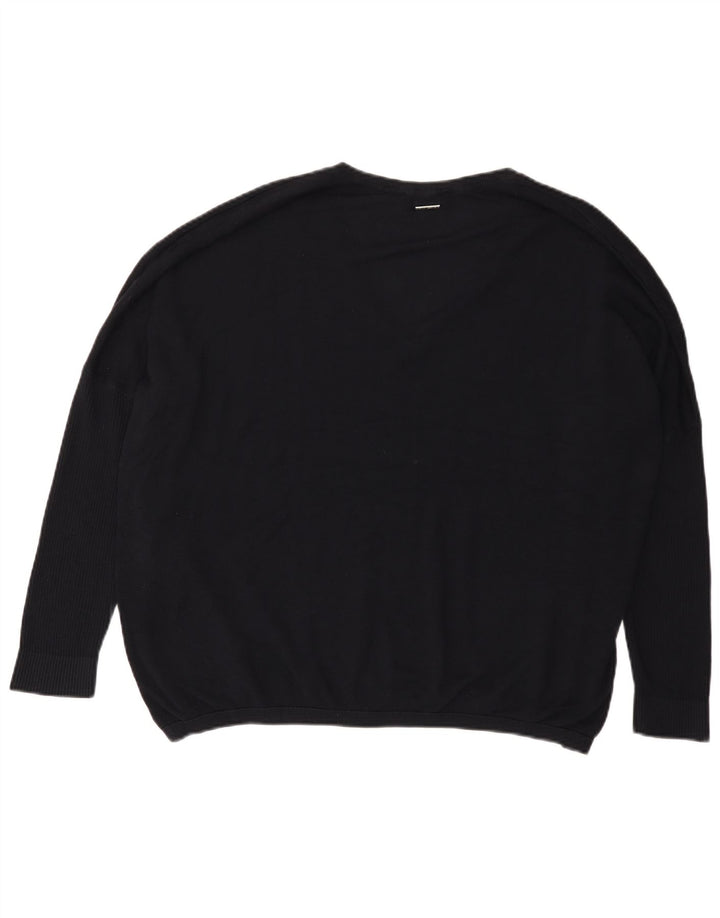 Dkny Damen-Pullover mit Grafik, übergroß, V-Ausschnitt, Gr. 14, Schwarz
