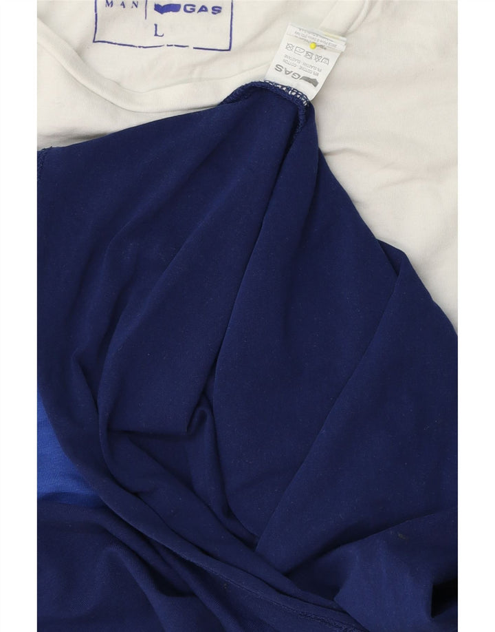 Gas Herren T-Shirt Top Large Blau Colourblock Baumwolle