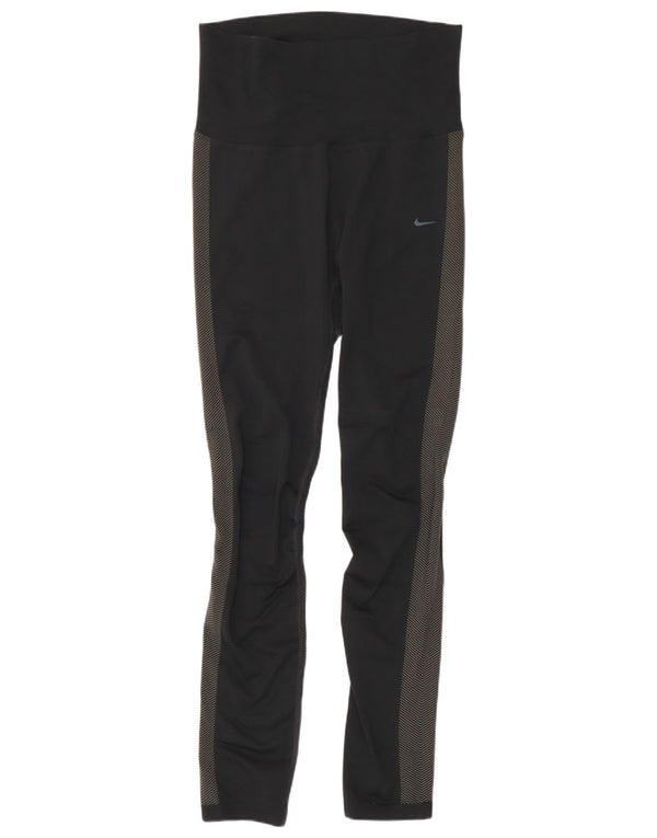Nike Damen Dri Fit Leggings UK 12 Mittelschwarzes Colourblock-Polyester