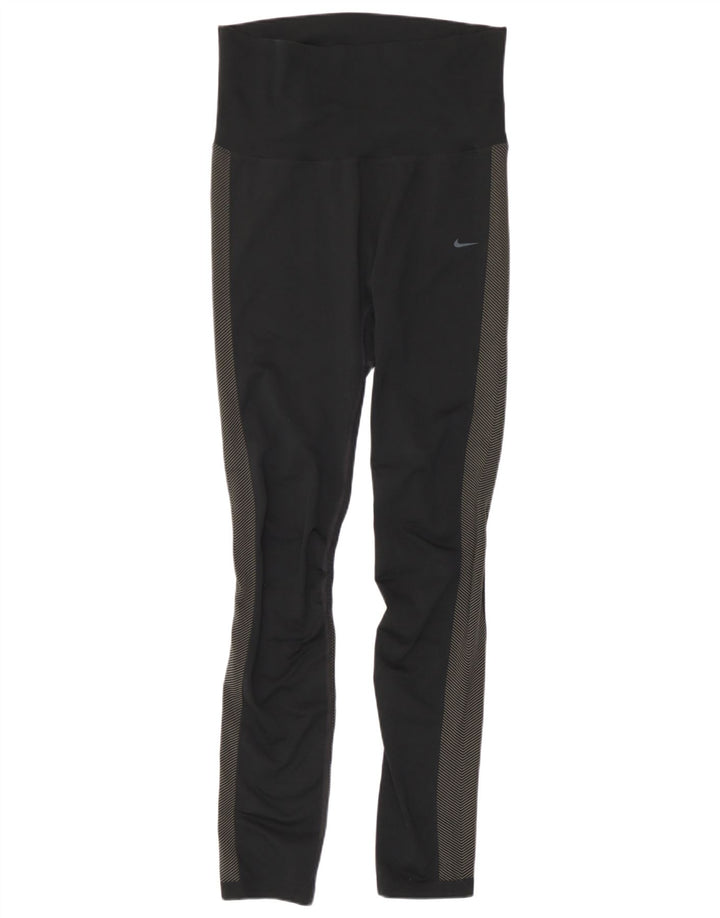 Nike Damen Dri Fit Leggings UK 12 Mittelschwarzes Colourblock-Polyester