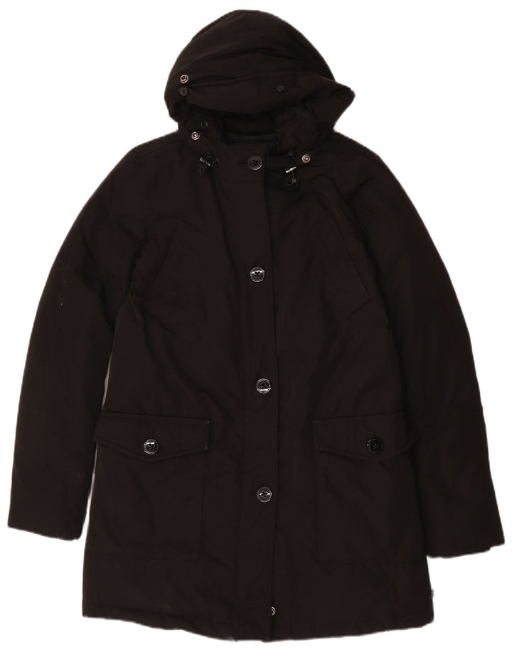 Maison Scotch Wattierter Damenmantel mit Kapuze, UK 14, Mittelschwarzes Polyester