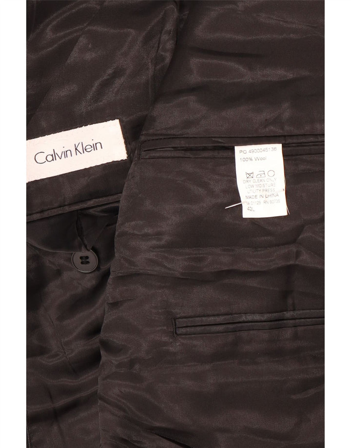 CALVIN KLEIN Herren 2-Knopf-Blazerjacke UK 42 XL Schwarze Nadelstreifenwolle