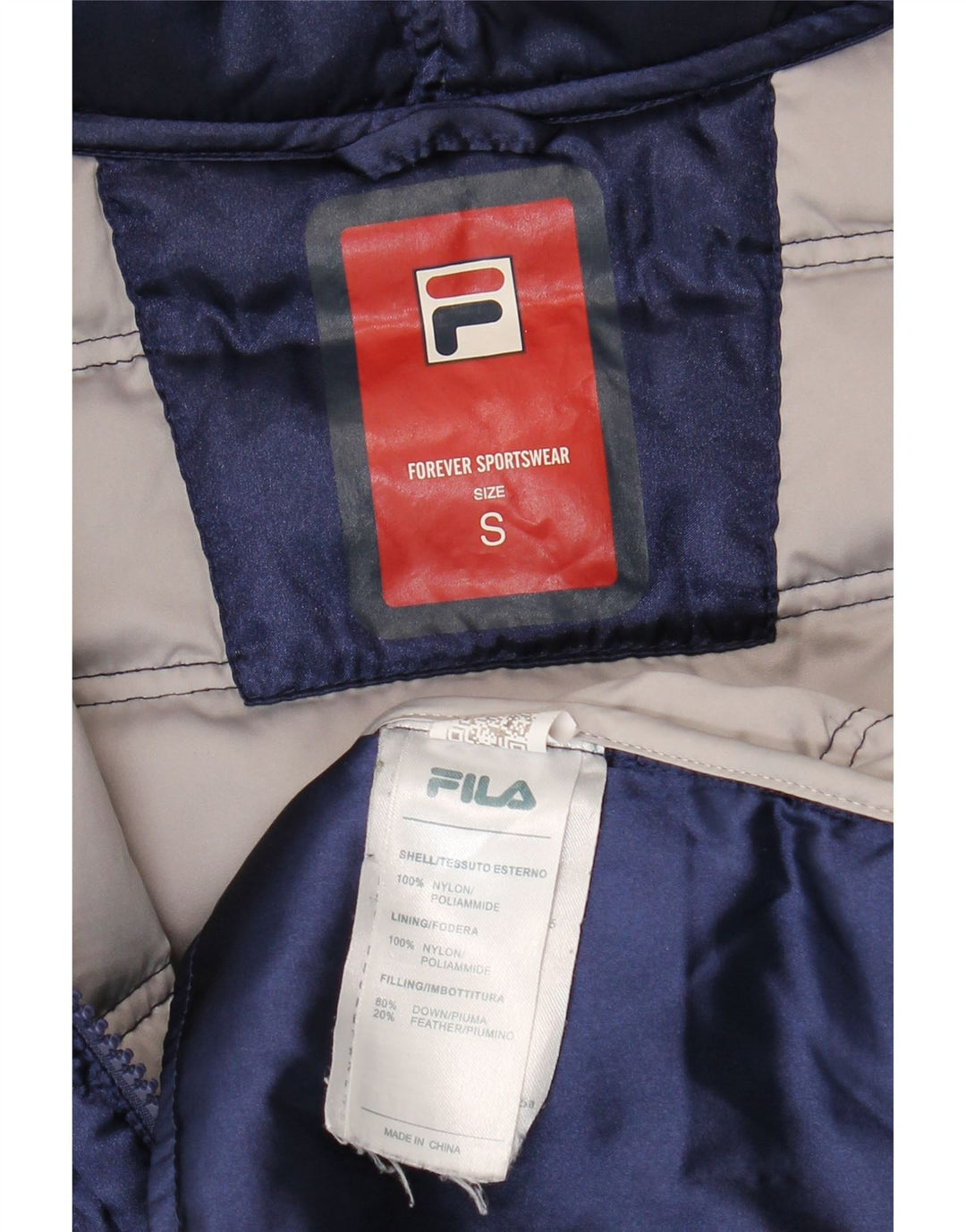Fila Wattierte Damenjacke mit Kapuze, UK 10, Größe S, marineblaues Nylon