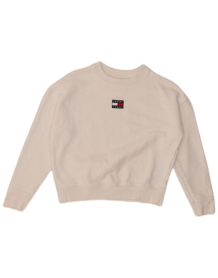 TOMMY HILFIGER Damen Crop Oversized Sweatshirt Pullover UK 6 XS Weiß