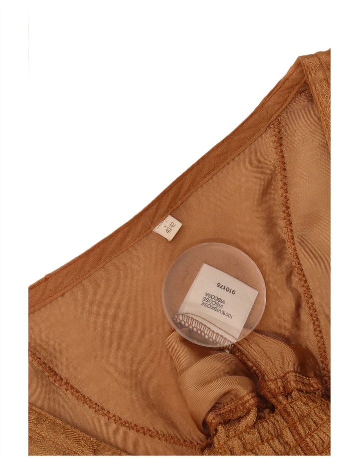 Vintage Damen Bluse mit Rüschen vorne und Fledermausflügel, EU 40/42, große braune Viskose