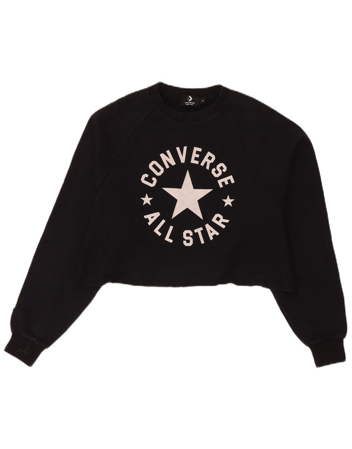Converse Damen-Sweatshirt mit übergroßem Grafik-Crop-Sweatshirt, Gr. 10, Größe S, Schwarz