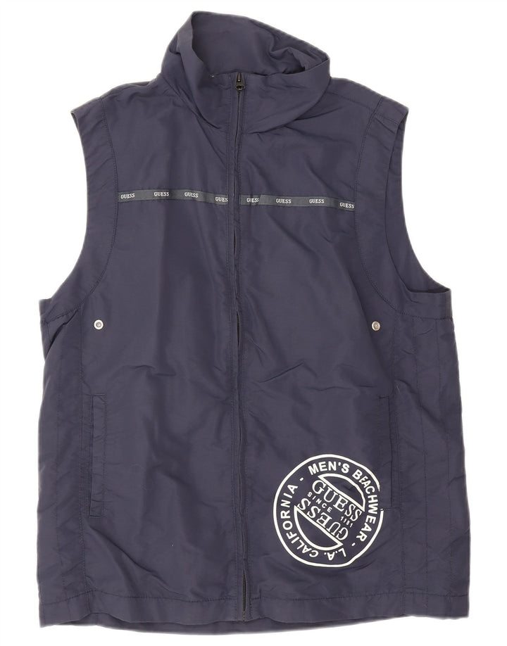 Guess Herren-Trainingsanzug, ärmellos, Jacke, XL, Marineblau, Polyester