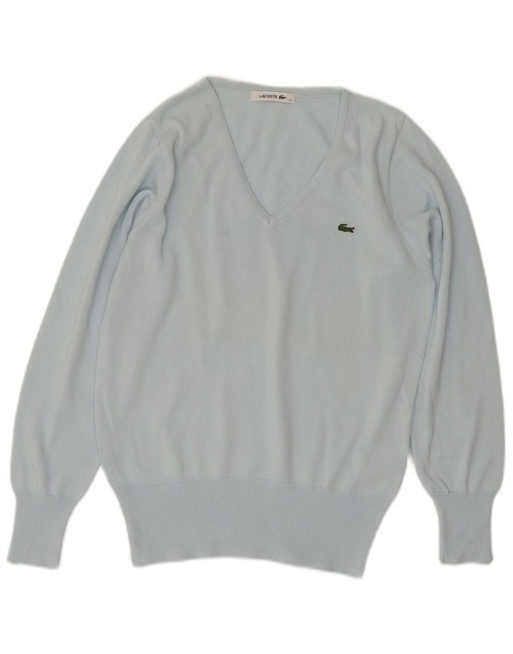 Lacoste Damen-Pullover mit V-Ausschnitt, Größe 42, große blaue Baumwolle